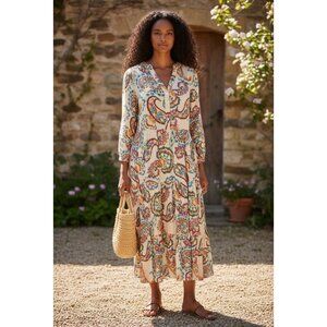 Kate & Sam Women's Paisley Tiered Midi Dress S Prairie Boho Peasant Travel Flowy